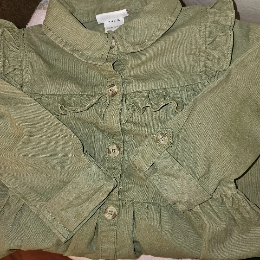 Little Lass Green Ruffled Mandarin Collar Dress
